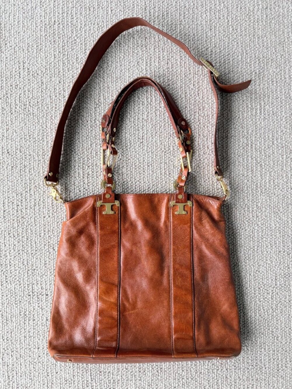 Vintage Tory Burch Brown Leather Medium Tote Bag, Fits 13" Laptop - Picture 2 of 5